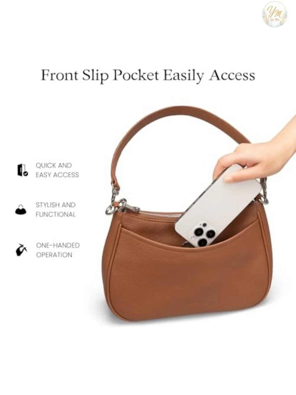 Genuine Leather Hobo Crossbody Bag Anti-Theft Women's Purse 2 Straps